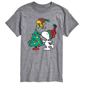 �A�j���L�����N�^�[ �����Y �g�b�v�X T�V���c �g�[�� �O���t�B�b�N Licensed Character Big & Tall Peanutsnoopy & Woodstock Tree Graphic Tee Heather Gray �O���[