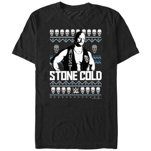 �A�j���L�����N�^�[ �����Y �g�b�v�X T�V���c �g�[�� �Z�[�^�[ �O���t�B�b�N Licensed Character Big & Tall WWE Stone Cold Christmasweater Graphic Tee Black �u���b�N