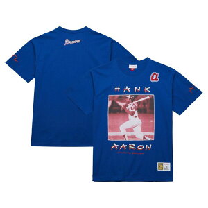 �~�b�`�F��&�l�X �����Y �g�b�v�X T�V���c ���B���e�[�W ���S Men's Mitchell & Ness Hank Aaron Royal Atlanta Braves Cooperstown Collection Heavyweight Premium Player Vintage Logo T-Shirt Brv Blue �u���[
