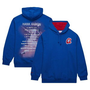 �~�b�`�F��&�l�X �����Y �g�b�v�X T�V���c ���B���e�[�W ���S �p�[�J�[ Men's Mitchell & Ness Hank Aaron Royal Atlanta Braves Vintage Logo Name & Number Pullover Hoodie Brv Blue �u���[