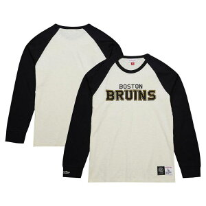 yz ~b`F&lX Y TVc gbvX Men's Mitchell & Ness Cream Boston Bruins Legendary Slub Vintage Raglan Long Sleeve T-Shirt Bsb Beige