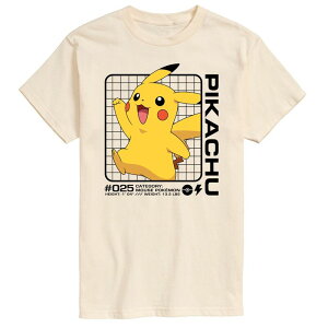�A�j���L�����N�^�[ �����Y �g�b�v�X T�V���c �O���t�B�b�N Licensed Character Men's Pokemon Pikachu Stats Graphic Tee Beige �x�[�W��