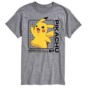 �A�j���L�����N�^�[ �����Y �g�b�v�X T�V���c �O���t�B�b�N Licensed Character Men's Pokemon Pikachu Stats Graphic Tee Gray �O���[