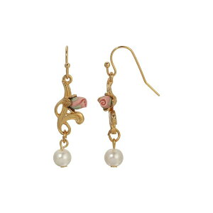 1928 ���f�B�[�X �A�N�Z�T���[ �s�A�X�E�C�������O 1928 Gold Tone Simulated Pearl & Porcelain Rose Drop Earrings White �z���C�g