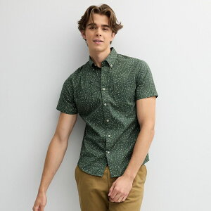 yz \m} Y TVc gbvX Men's Sonoma Goods For LifeR Short Sleeve Perfect Length Button Down Shirt Olive Leaf Print