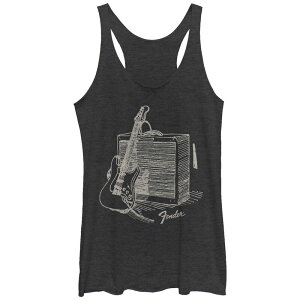�A�j���L�����N�^�[ ���f�B�[�X �g�b�v�X T�V���c Licensed Character Juniors' Fender Guitar And Amp Doodle Racerback Tank Top Black Heather �u���b�N