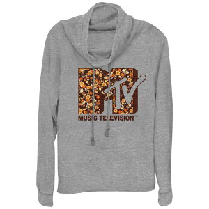 �A�j���L�����N�^�[ ���f�B�[�X �g�b�v�X T�V���c �v�����g ���S �O���t�B�b�N Licensed Character Women's MTV Autumn Flowers Print Logo Cowlneck Graphic Lightweight Long Sleeve Gray Heather �O���[