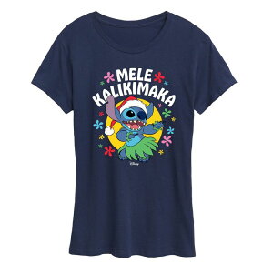 fBYj[ fB[X gbvX TVc OtBbN Disney's Lilo and Stitch Women's Mele Kalikimaka Graphic Tee Navy lCr[