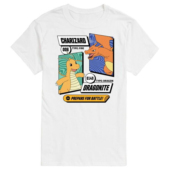 アニメキャラクター メンズ トップス Tシャツ グラフィック Licensed Character Men's Pokemon Dragonite and Charizard Graphic Tee White ホワイト