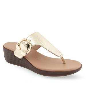 �G�A���\�[���Y ���f�B�[�X �V���[�Y �T���_�� Aerosoles Izola Women's Wedge Sandalsoft Gold Pu �S�[���h