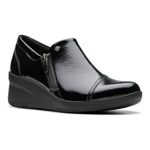 yz N[NX fB[X T_ V[Y Clarks Suttyn Zip Women's Wedge Shoes Black Crinkle Patent