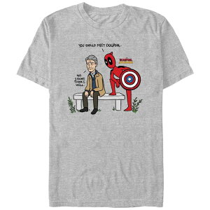 �A�j���L�����N�^�[ �����Y �g�b�v�X T�V���c �L���b�v �O���t�B�b�N Licensed Character Men's Deadpool And Wolverine Captain America Meet Dogpool Graphic Tee Athletic Heather �w�U�[