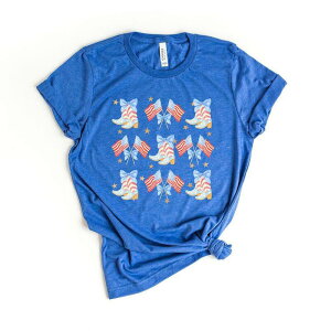 Simply Sage Market ���f�B�[�X �g�b�v�X T�V���c �u�[�c �O���t�B�b�N Simply Sage Market Coquette Patrioticowgirl Boots Chart Short Sleeve Graphic Tee Royal