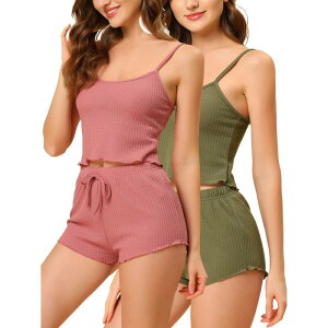 yz cheibear fB[X iCgEFA A_[EFA Women's Pajama Sleeveless Crop Tank Tops Shorts Lounge Set Green Pink