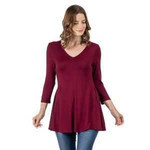 24 �Z�u���R���t�H�[�g ���f�B�[�X �g�b�v�X �V���c V�l�b�N Women's 24Seven Comfort Apparel V Neck Tunic Top Wine ���C��