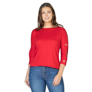 24 �Z�u���R���t�H�[�g ���f�B�[�X �g�b�v�X �V���c Women's 24Seven Comfort Apparel Three-Quarter Sleeve Boatneck Cold Shoulder Top Red ���b�h