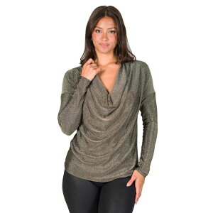 24 �Z�u���R���t�H�[�g ���f�B�[�X �g�b�v�X T�V���c Women's 24Seven Comfort Apparel Cowlneck Shimmery Top Gold �S�[���h