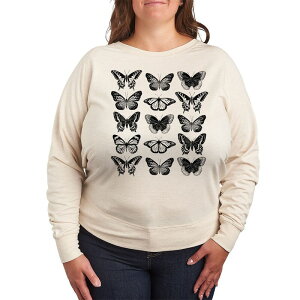 yz CZX LN^[ fB[X TVc gbvX Plus Size Butterfly Grid Lightweight French Terry Sweatshirt Beige