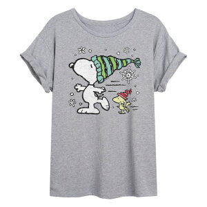 �A�j���L�����N�^�[ ���f�B�[�X �g�b�v�X T�V���c Licensed Character Juniors' Peanutsnoopy & Woodstock Skate Oversized Tee Heather Gray �O���[