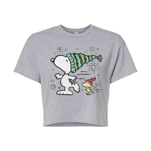 �A�j���L�����N�^�[ ���f�B�[�X �g�b�v�X T�V���c �N���b�v�h Licensed Character Juniors' Peanutsnoopy & Woodstock Skate Cropped Tee Heather Gray �O���[