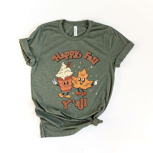 yz Simply Sage Market fB[X TVc gbvX Retro Happy Fall Y'all Leaf Short Sleeve Graphic Tee Army Green