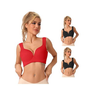 【送料無料】 アレグラ ケー レディース ブラジャー アンダーウェア 3 Packs Women's Wirefree Bra Full Coverage Push Up Vest Bralette Black Red