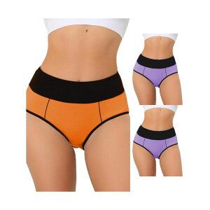 �A���O�� �P�[ ���f�B�[�X �A���_�[�E�F�A �p���c �n�C�E�G�X�g �v���X�T�C�Y ALLEGRA K 3 Packs Women's High Waistummy Control Color-block Brief Available In Plusize Bright Purple Orange �I�����W