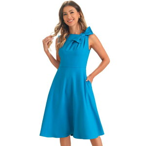 �A���O�� �P�[ ���f�B�[�X �g�b�v�X �����s�[�X �~�f�B �m�[�X���[�u ALLEGRA K Women's Elegant Flared Sleeveless Midi Formal Office Work Dress Lake Blue �u���[