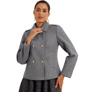 �A���O�� �P�[ ���f�B�[�X �A�E�^�[ �W���P�b�g�E�u���]�� �E�[�� �R�[�g ALLEGRA K Pea Coat For Women's Woolen Blend Classicollar Double Breasted Overcoat Winter Outerwear Gray �O���[