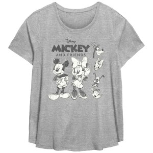 yz fBYj[ fB[X TVc gbvX Disney's Mickey Mouse And Friends Black And White Sketches Plus Size Flowy Graphic Tee Heather Gray