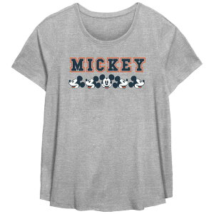 【送料無料】 ディズニー レディース Tシャツ トップス Disney's Mickey Mouse Face Profiles Lineup Plus Size Flowy Graphic Tee Heather Gray