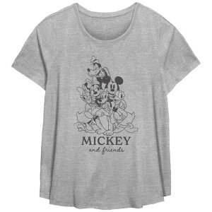 yz fBYj[ fB[X TVc gbvX Disney's Mickey Mouse And Friends Group Hug Plus Size Flowy Graphic Tee Heather Gray