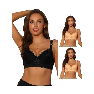�A���O�� �P�[ ���f�B�[�X �A���_�[�E�F�A �u���W���[ ���[�X ALLEGRA K 3 Packs Women's Bras Underwired Lace Fixed Adjustable Straps 3/4 Cupush-up Bralettes Beige Black �u���b�N