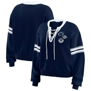 �E�F�A �o�C �G���� �A���h���[�Y ���f�B�[�X �A�E�^�[ �j�b�g�E�Z�[�^�[ ���[�X Women's WEAR by Erin Andrews Navy Penn State Nittany Lions Lace-Upullover Sweater Pst Navy �l�C�r�[
