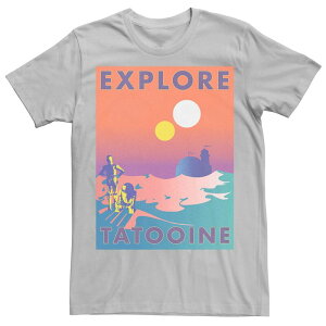 【送料無料】 スター ウォーズ メンズ Tシャツ トップス Men's Star Wars Explore Tatooine Faded Retro C-3PO & R2-D2 Poster Tee Silver