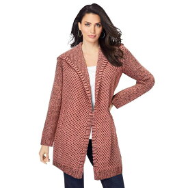 【送料無料】 ロアマンズ レディース ニット・セーター アウター Roaman's Women's Plus Size Marled Open Cardigan Desert Rose Chocolate