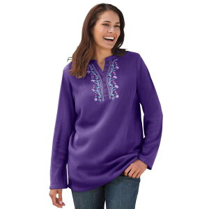 �E�[�}�� �E�B�Y�C�� ���f�B�[�X �g�b�v�X T�V���c �v���X�T�C�Y �h�J Woman Within Women's Plusizembroidered Thermal Henley Tee Radiant Purple Vine �p�[�v��