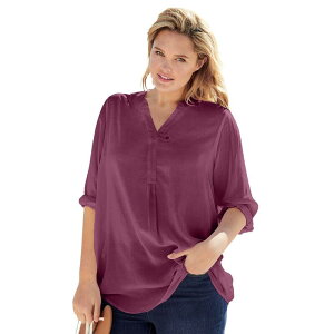 �E�[�}�� �E�B�Y�C�� ���f�B�[�X �g�b�v�X T�V���c �v���X�T�C�Y Woman Within Women's Plusize 7-Day Three-Quarter Sleeve Tab-Frontunic Deep Claret