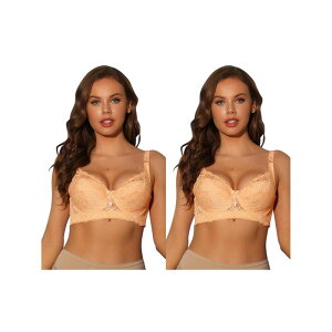 �A���O�� �P�[ ���f�B�[�X �A���_�[�E�F�A �u���W���[ ���[�X ALLEGRA K 2 Packs Women's Bras Underwired Lace Fixed Adjustable Straps Push-up 3/4 Cup Bralette Beige �x�[�W��