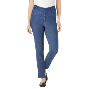 �E�[�}�� �E�B�Y�C�� ���f�B�[�X �{�g���X �f�j���p���c �v���X�T�C�Y �v�` Woman Within Women's Plusize Petite Flex-Fit Pull-On Straight-Leg Denim Jean Medium Stonewash �f�j��