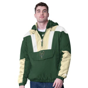 �X�^�[�^�[ �����Y �g�b�v�X T�V���c �W���P�b�g Men'starter Hunter Green/Creamilwaukee Bucks Charger Half-Zipullover Jacket Buk Multi �}���`�J���[
