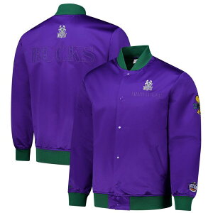 �~�b�`�F��&�l�X �����Y �A�E�^�[ �W���P�b�g�E�u���]�� �T�e�� Men's Mitchell & Ness Purple Milwaukee Bucks Hardwood Classics Team OG 3.0 Lightweight Satin Full-Snap Jacket Buk Purple �p�[�v��