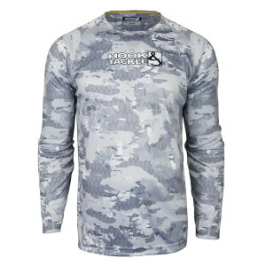 tbNAh^bN Y gbvX TVc Hook & Tackle Fractal Camo L/s Uv Fishing T-shirt Grey O[