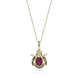 Gemminded fB[X ANZT[ lbNXE`[J[Ey_ggbv [X Gemminded 2 Micron Gold Over Silver Lab-Created Ruby & Black Spineladybug Pendant Necklace Gold Tone S[h