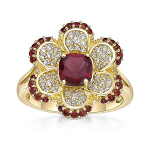 Gemminded ���f�B�[�X �A�N�Z�T���[ �����O Gemminded 2 Micron Gold Over Silver Garnet & Lab-Created White Sapphire Floweringold Tone �S�[���h