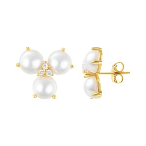 yz AhjA fB[X sAXECO ANZT[ Adornia 14k Gold Tone 3-Point Freshwater Cultured Pearl Flower & Cubic Zirconia Earrings White