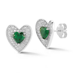 Sunkissed Sterling ���f�B�[�X �A�N�Z�T���[ �s�A�X�E�C�������O Sunkissed Sterling Silver Green & White Heart Stud Earringsilver Tone �V���o�[