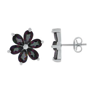 yz Aufbh fB[X sAXECO ANZT[ Sterling Silver Multicolored Quartz & White Topaz Flower Stud Earrings Sterling