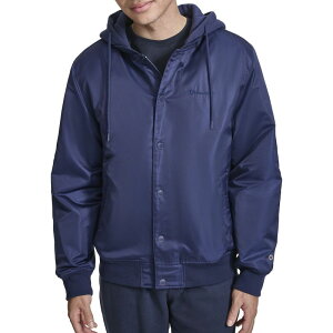 yz `sI Y WPbgEu] AE^[ Men's Champion Hooded Varsity Bomber Jacket with Quilted Lining Navy