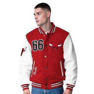 �J�[�� �o���N�X �����Y �A�E�^�[ �W���P�b�g�E�u���]�� �E�[�� ���U�[ Men's G-III Sports by Carl Banks Red Chicago Bulls Moneyball Wool & Leather Full-Snap Varsity Jacket Bul Red ���b�h